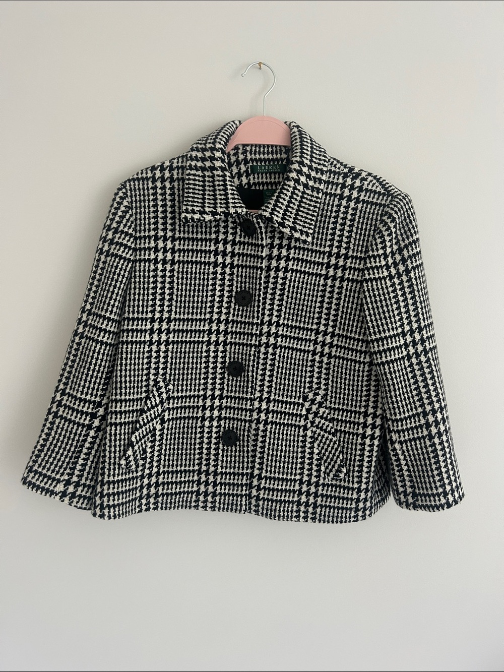 Lauren Ralph Lauren Black & White Houndstooth Coat Wool Blend Size 10